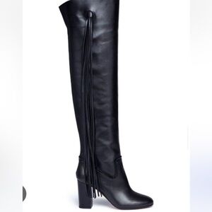 Aquazzura Black leather over the knee tassel boots 36.5